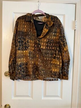 Selene Sport Patchwork Button-Down Shirt in Brown and Black